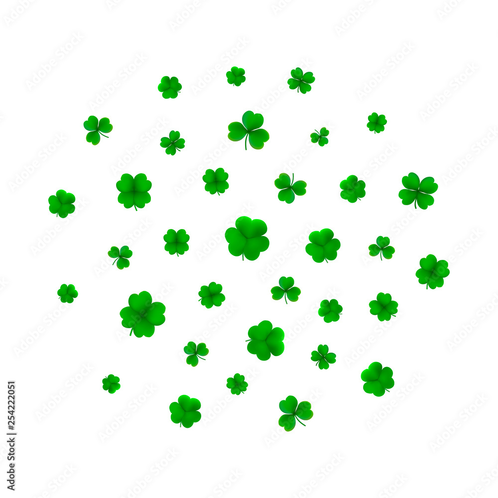 Vector background with detailed realistic three-leaf and four-leaf shamrocks. St. Patriсk's day design elements. Gradient mesh. Vector background with detailed realistic three-leaf and four-leaf shamrocks. St. Patriсk's day design elements. Gradient mesh.