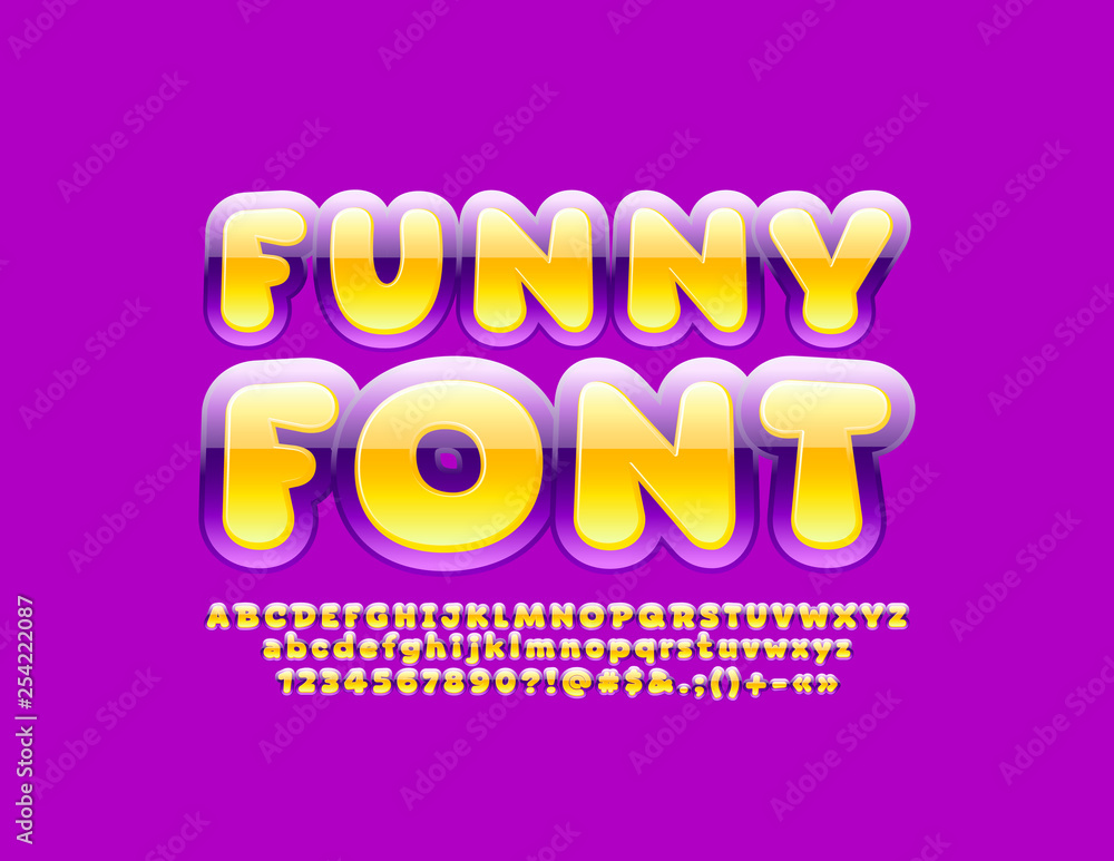 Bright Funny Font for Children. Vector colorful Alphabet Letters, Numbers and Symbols.