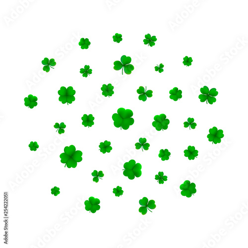 Vector background with detailed realistic three-leaf and four-leaf shamrocks. St. Patri  k s day design elements. Gradient mesh.