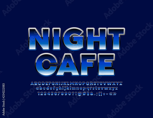 Vector Bright Sign Night Club. Blue stylish Alphabet Letters, Numbers and Symbols.