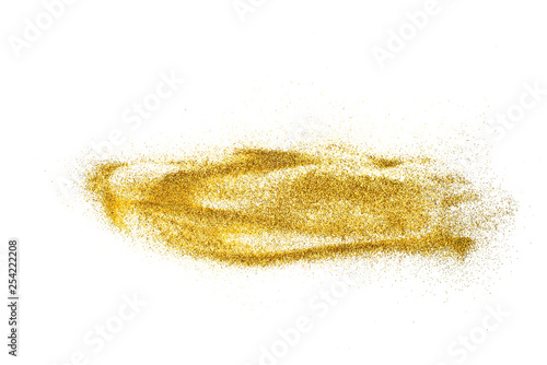 Universal gold glitter background isolate on a white background. Festive background for any project. Horizontal, copy space,