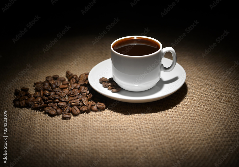 cup of coffee with beans