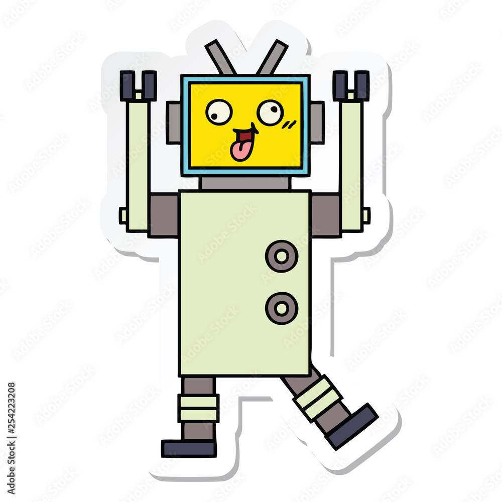 sticker of a cute cartoon robot sticker of a cute cartoon robot