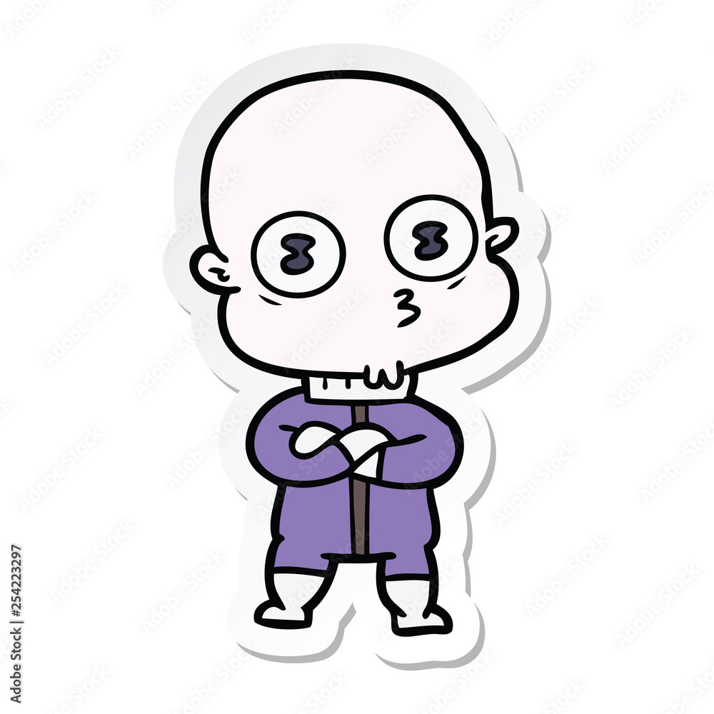 sticker of a cartoon weird bald spaceman sticker of a cartoon weird bald spaceman