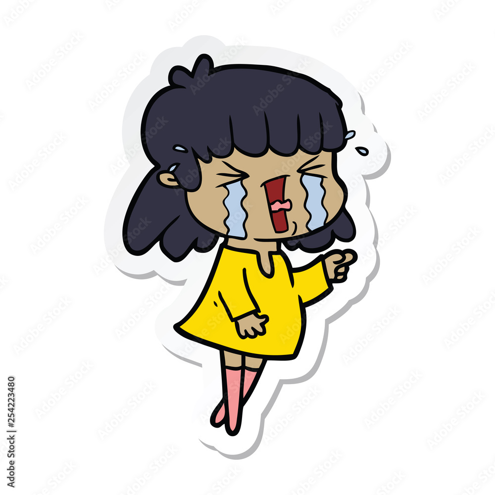 sticker of a cartoon woman in tears sticker of a cartoon woman in tears