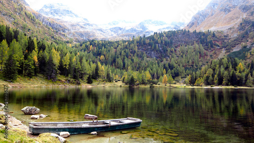 small boat at mountain lake Duisitzkarsee , Austria 2018