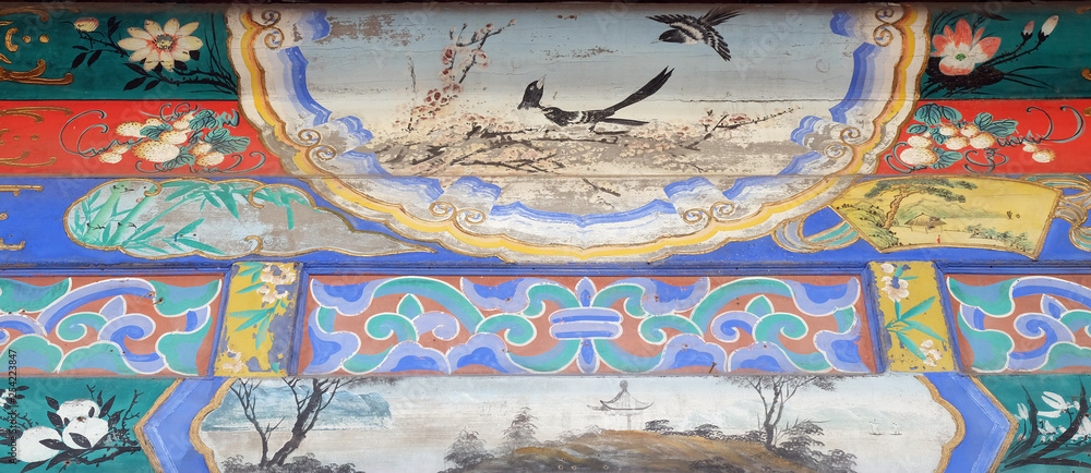 An ornate painted ceiling on a building in the Forbidden City in Beijing, China An ornate painted ceiling on a building in the Forbidden City in Beijing, China