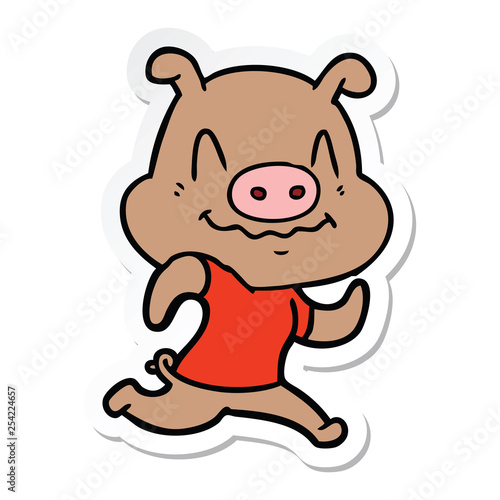 sticker of a nervous cartoon pig