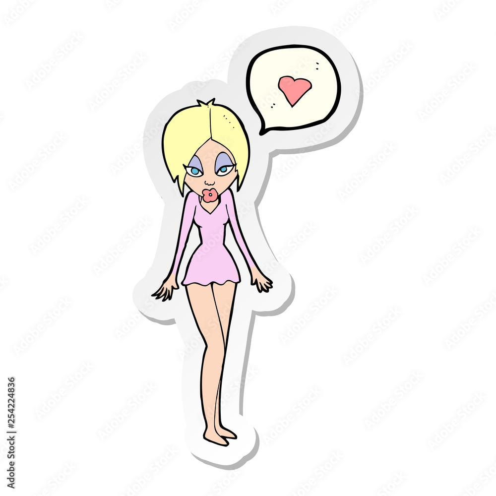 sticker of a cartoon woman with love heart sticker of a cartoon woman with love heart