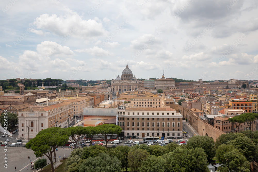 Panoramic view on the Papal Basilica of St. Peter in Vatican and city of Rome