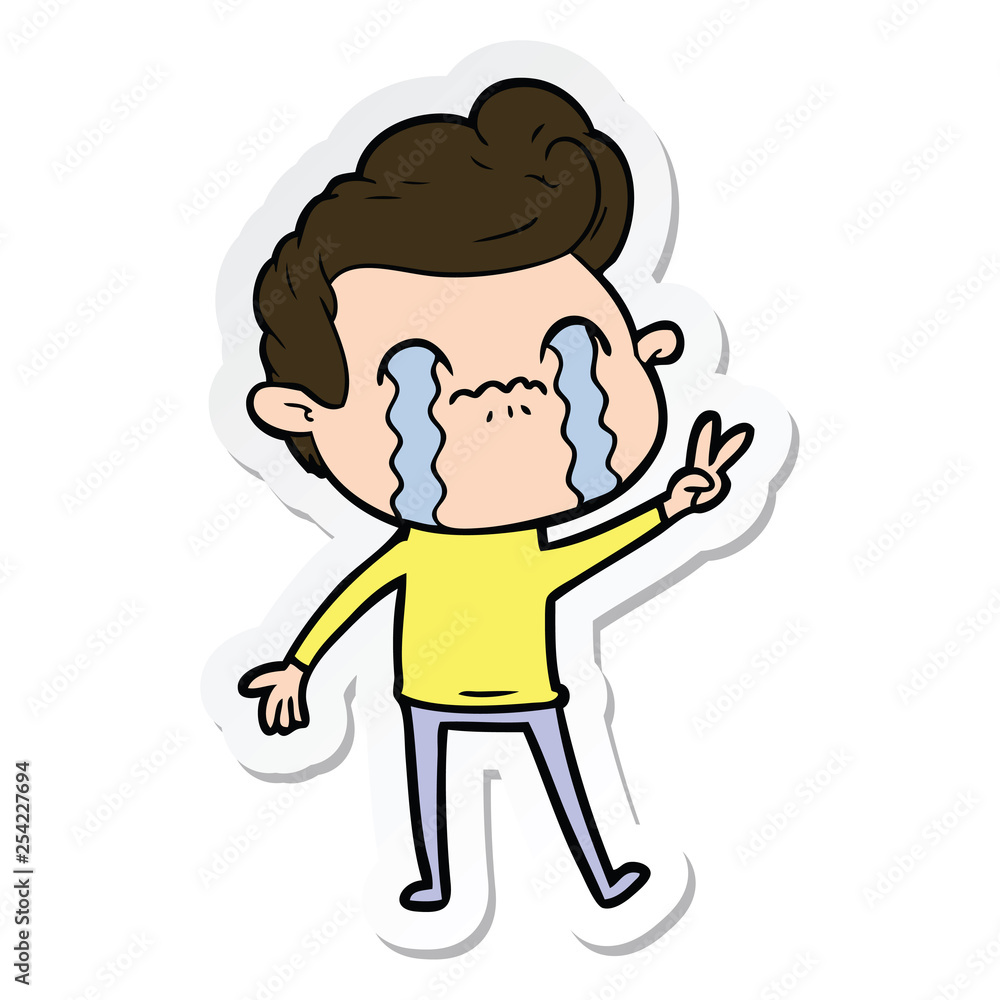 sticker of a cartoon man crying