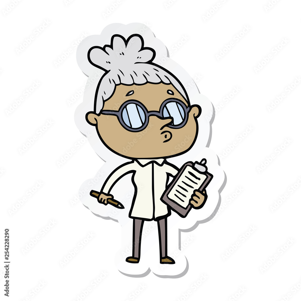 sticker of a cartoon woman wearing glasses sticker of a cartoon woman wearing glasses