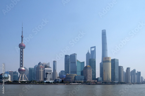 Shanghai city at morning in foggy day