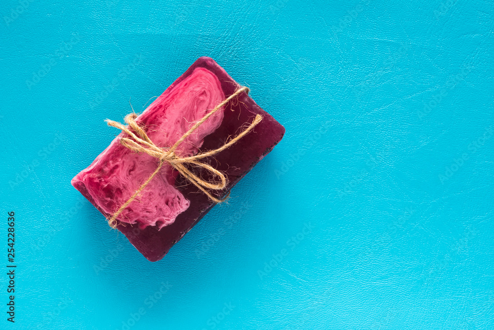 pink handmade soap tied with twine, with a copy of the space pink handmade soap tied with twine, with a copy of the space