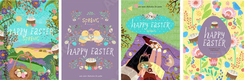 Canvas Print Happy easter! Set of cute vector illustrations for a poster, card, invitation or banner