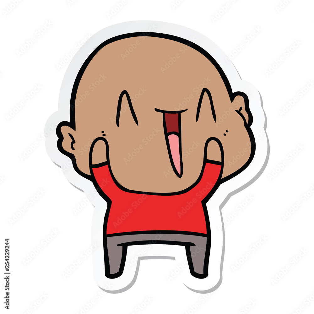 sticker of a happy cartoon bald man