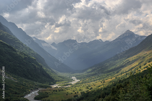 Panorama view on mountains with river scene in national park of Dombay © TravelFlow