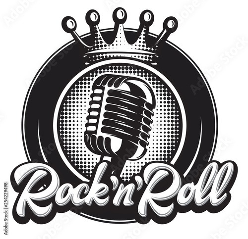 Monochrome vector illustration with crown and microphone
