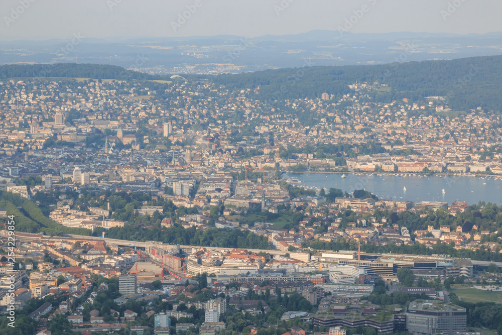 Panorama view of historic Zurich city center with lake, canton of Zurich