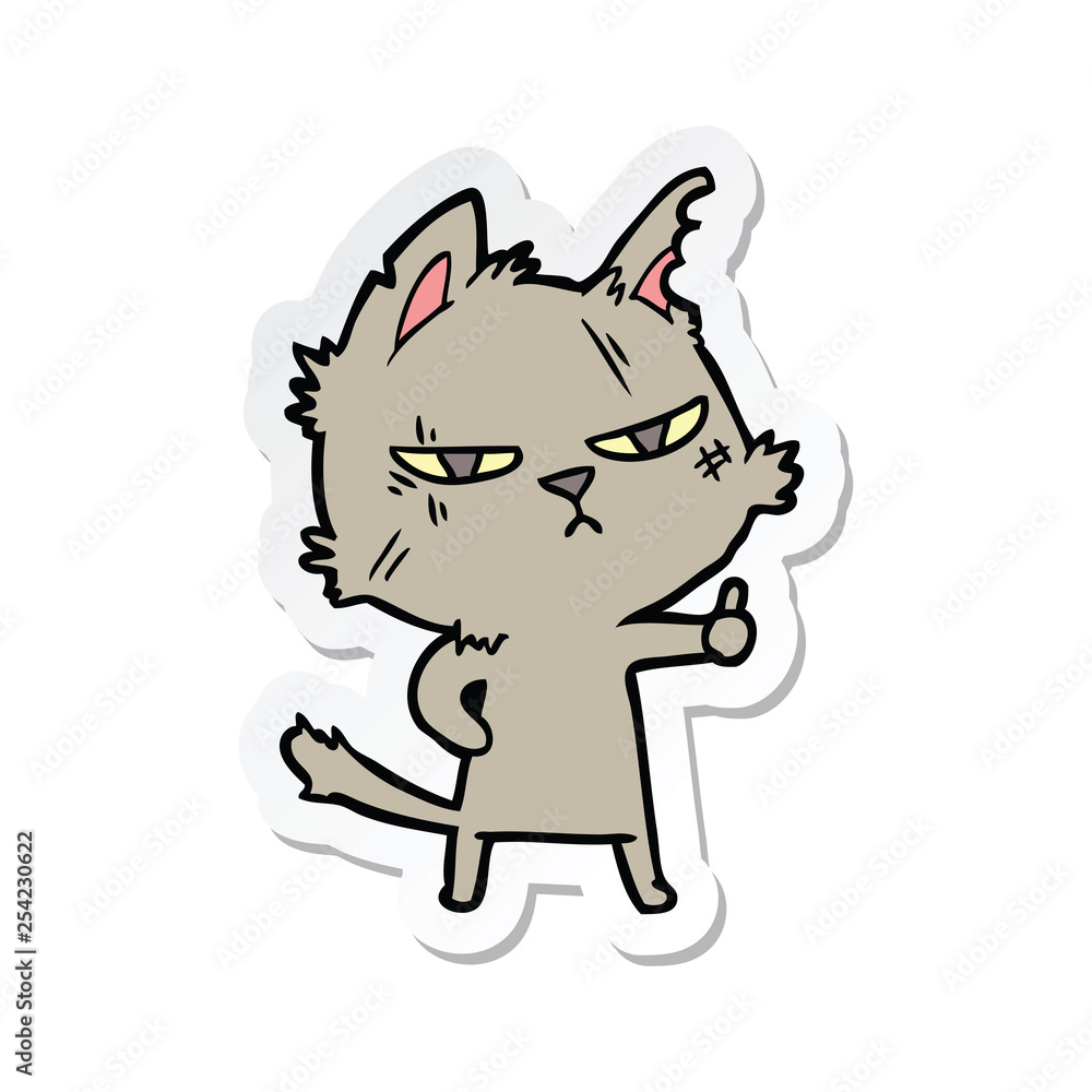 sticker of a tough cartoon cat giving thumbs up symbol sticker of a tough cartoon cat giving thumbs up symbol