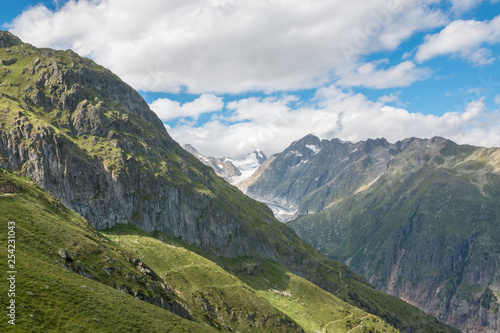 View closeup mountains scene, route great Aletsch Glacier © TravelFlow