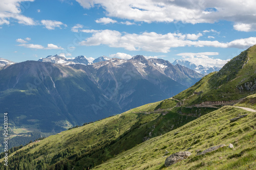 View closeup mountains scene, route great Aletsch Glacier