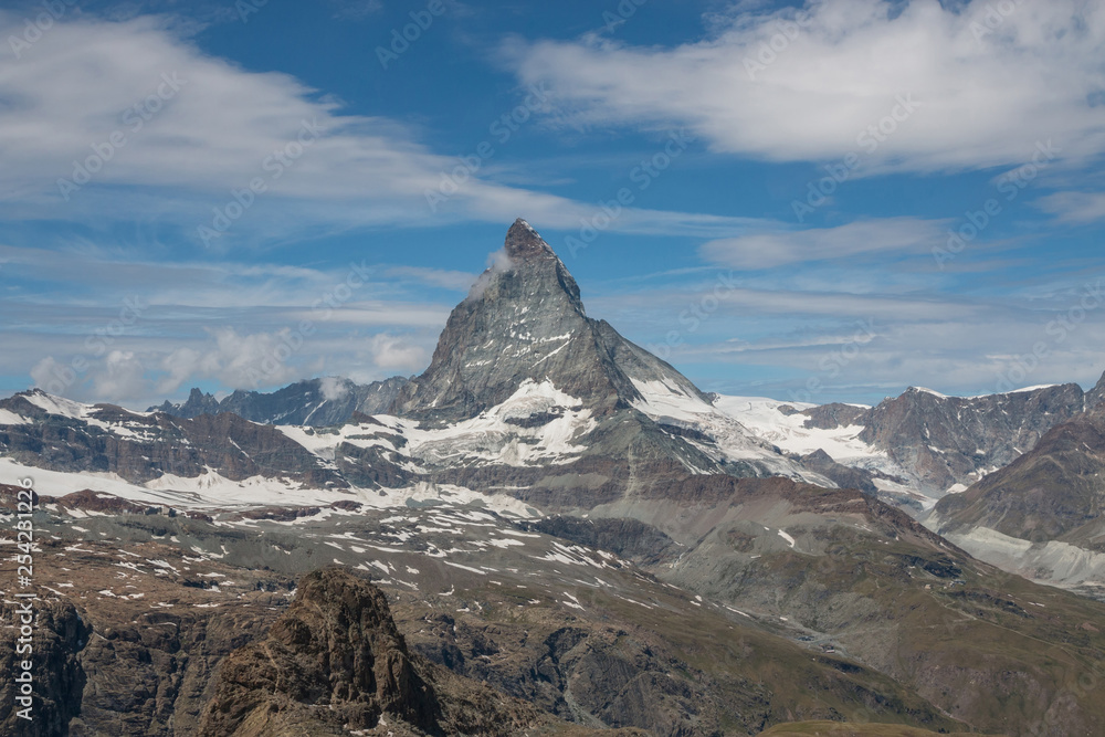 View closeup Matterhorn mountain, scene in national park Zermatt