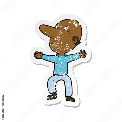retro distressed sticker of a cartoon worried middle aged man