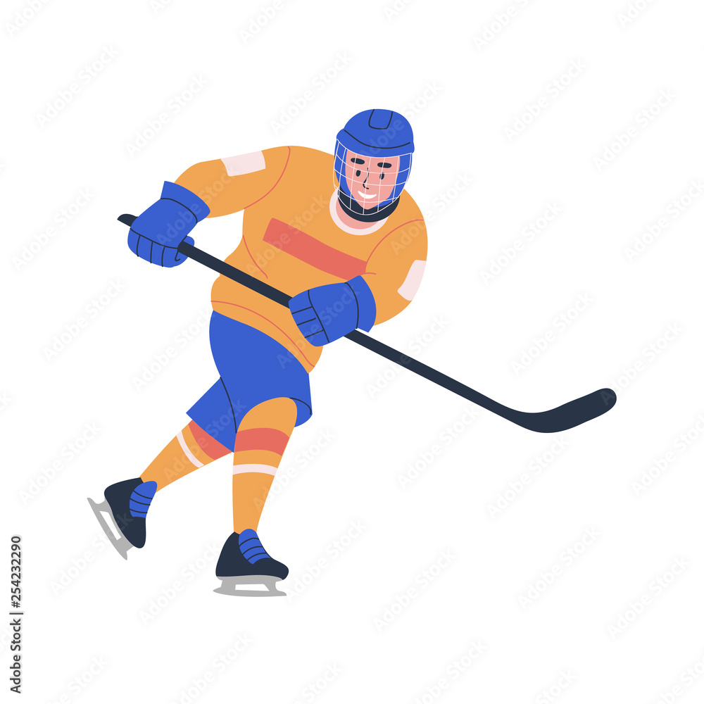 Obraz premium Smiling young teenager boy playing ice hockey game