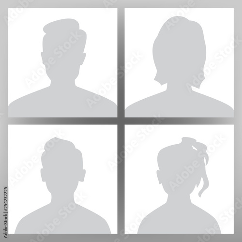 Default Avatar Vector. Placeholder Set. Man, Woman, Child Teen Boy, Girl. User Image Head. Anonymous Head Face. Minimal Symbol. People Grey Photo Icon. Person Illustration