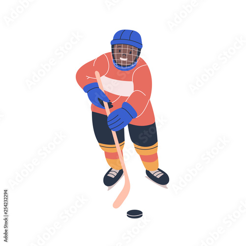  Happy african boy playing ice hockey game