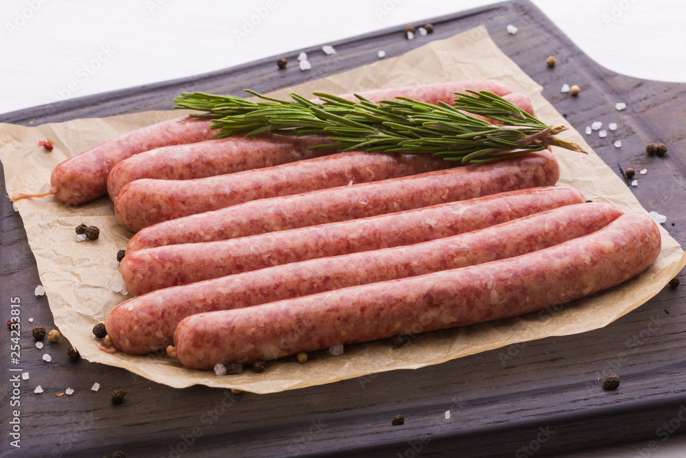 Food concept - Traditional horse meat sausage, top view Food concept - Traditional horse meat sausage, top view