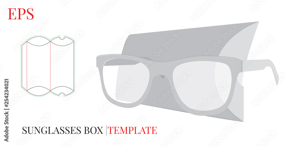 Vettoriale Stock Glasses Box Template, Vector with die cut / laser cut  lines. Sunglasses Box. White, blank, isolated mock up on white background.  Packaging Design | Adobe Stock