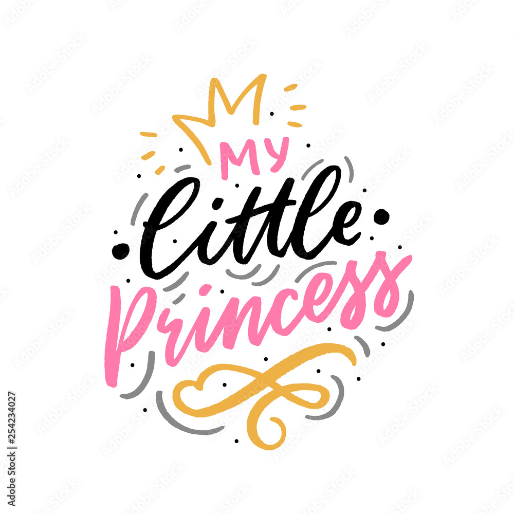 Hand drawn lettering phrase little princess for print, card, clothes. Modern calligraphy slogan  for girls.