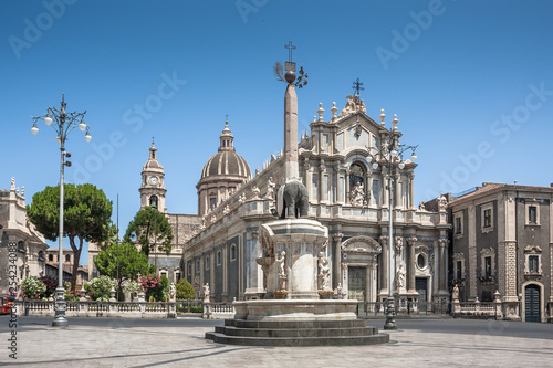 Piazza del Duomo in Catania with the Elephant Statue and the Cathedral of Santa Agatha © Sergey Kelin