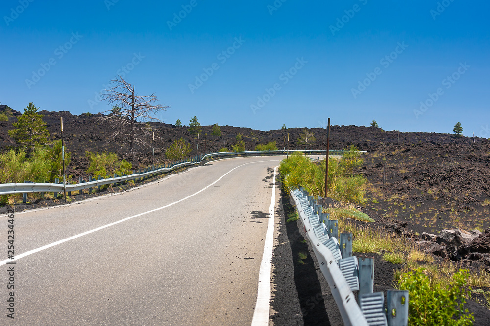 Asphalted road in a mountains near Etna