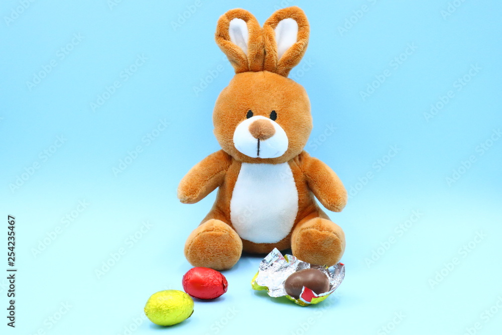 Funny Easter Composition with Teddy Bunny Funny Easter Composition with Teddy Bunny