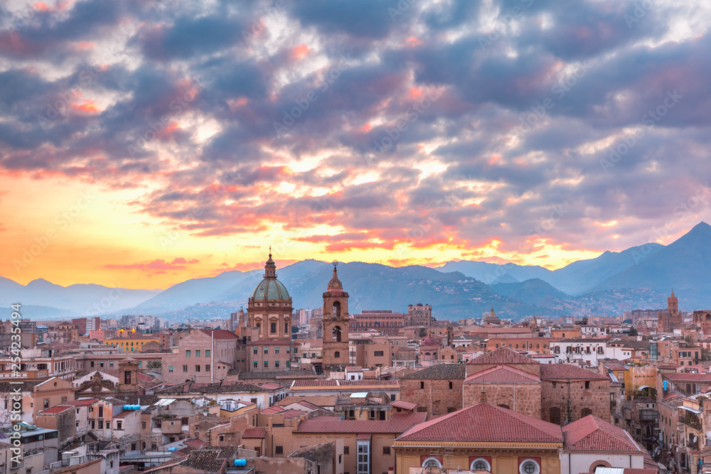 Palermo at sunset, Sicily, Italy