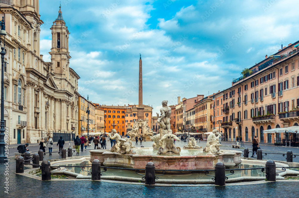 Fototapeta premium Navona square (Piazza Navona), the famous square with the wonderful fountains and the historical buildings.