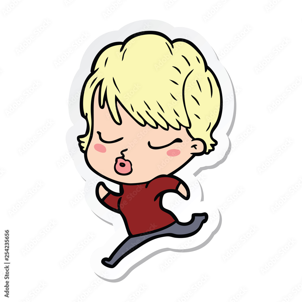 sticker of a cartoon woman with eyes shut sticker of a cartoon woman with eyes shut