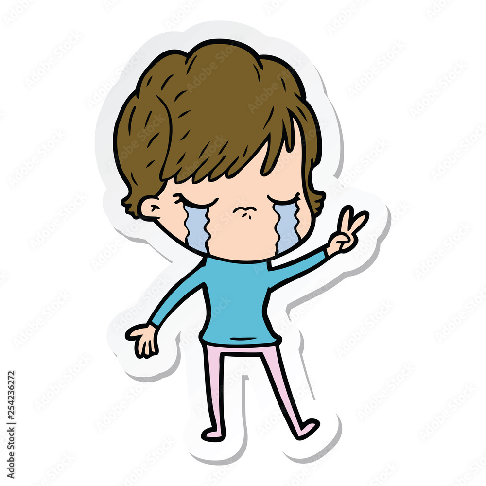 sticker of a cartoon woman crying sticker of a cartoon woman crying