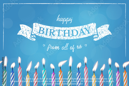 Birthday blue greeting card vector design template
