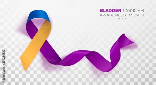 Bladder Cancer Awareness Month. Marigold And Blue And Purple Color Ribbon Isolated On Transparent Background. Vector Design Template For Poster.