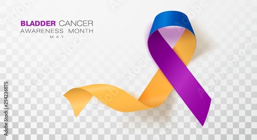 Bladder Cancer Awareness Month. Marigold And Blue And Purple Color Ribbon Isolated On Transparent Background. Vector Design Template For Poster.