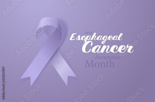 Esophageal Cancer Awareness Calligraphy Poster Design. Realistic Periwinkle Ribbon. April is Cancer Awareness Month. Vector