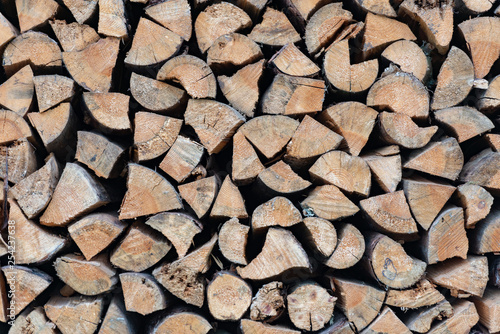 Closeup on big pile of chopped lumber