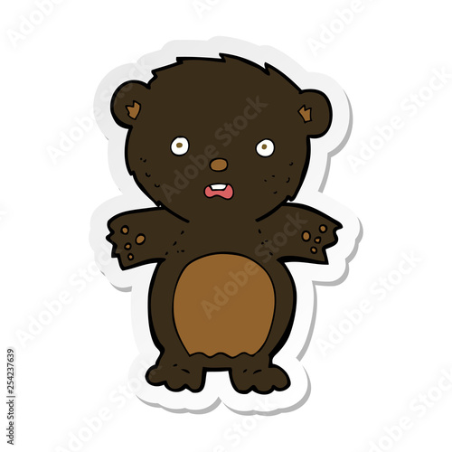 sticker of a frightened black bear cartoon