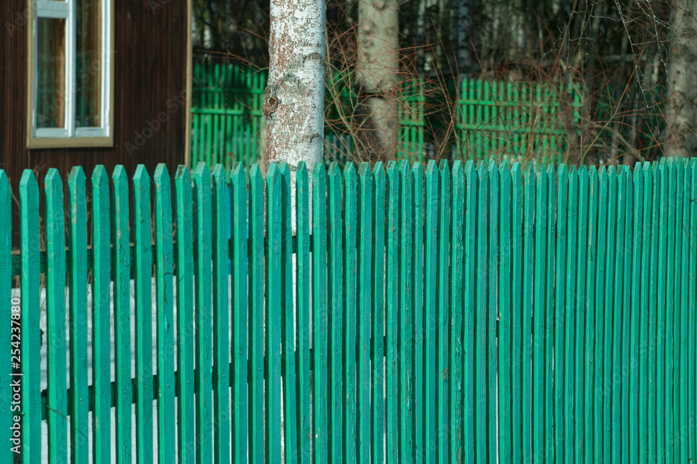 Fototapeta premium Wooden painted in green fence