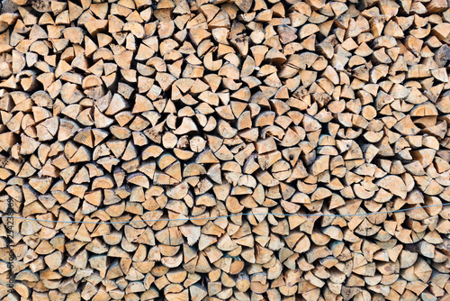 Closeup on big pile of chopped lumber