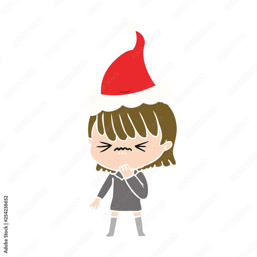 flat color illustration of a girl regretting a mistake wearing santa hat flat color illustration of a girl regretting a mistake wearing santa hat